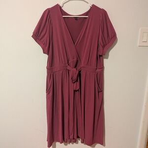 Torrid Pink Puff Sleeve Studio Knit Surplice Tie Waist Mini Dress Size 2X